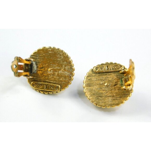 Vintage PMA Philidelphia Museum of Art Lion Crest Gold Tone Clip on Earrings - Picture 4 of 5
